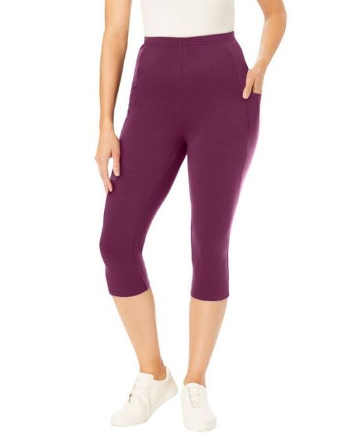送料無料 ウーマン ウィズイン レディース レギンス ボトムス Plus Size Within Stretch Cotton Pocket Capri Legging Deep claret