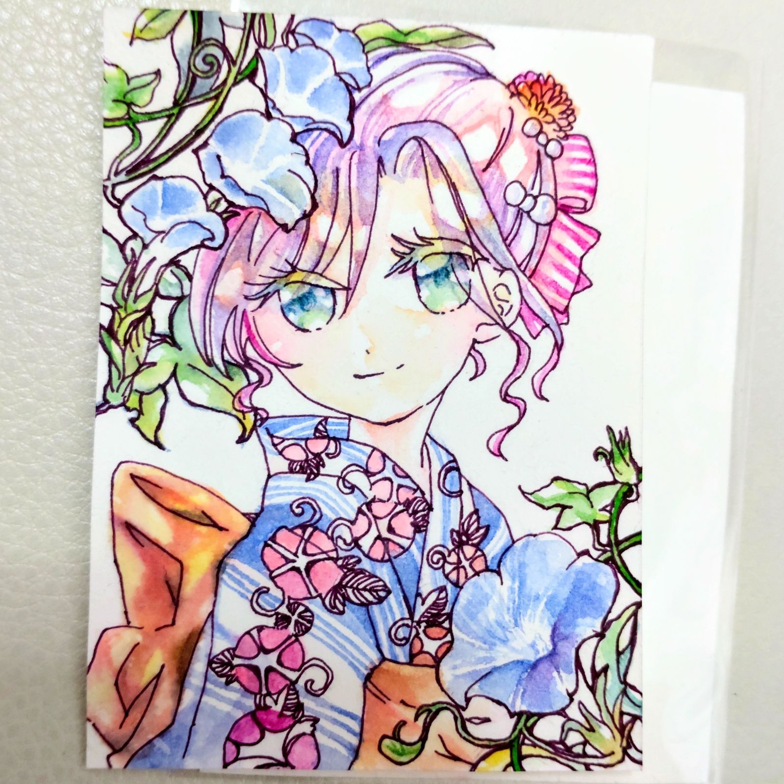 水彩原画 マーメイド 人魚 手描き ハンドメイド イラスト - 絵画