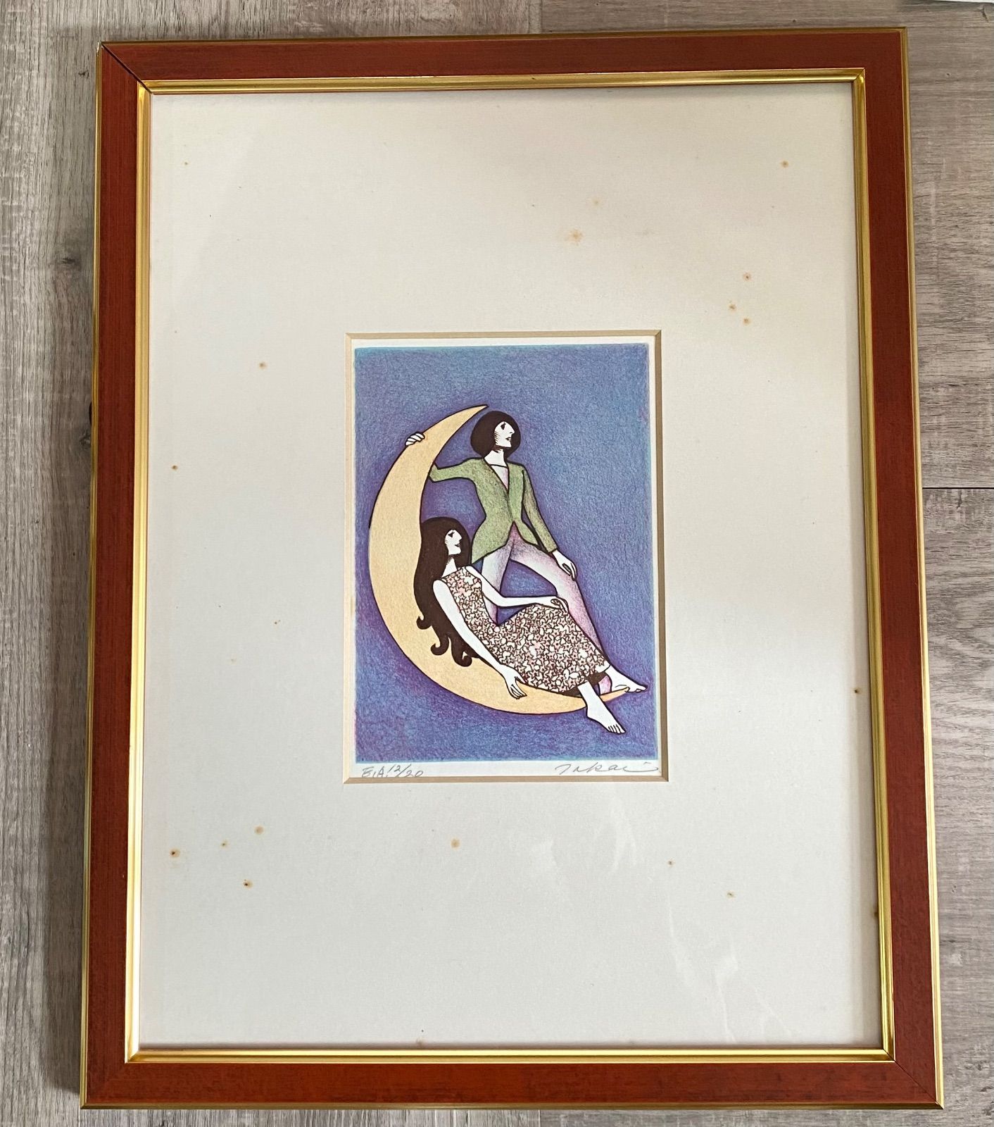 ◯絵画 リトグラフ版画 額装品 No4673額装 N.オヴァサコヴァ リトグラフ「母性愛」85/100 送料