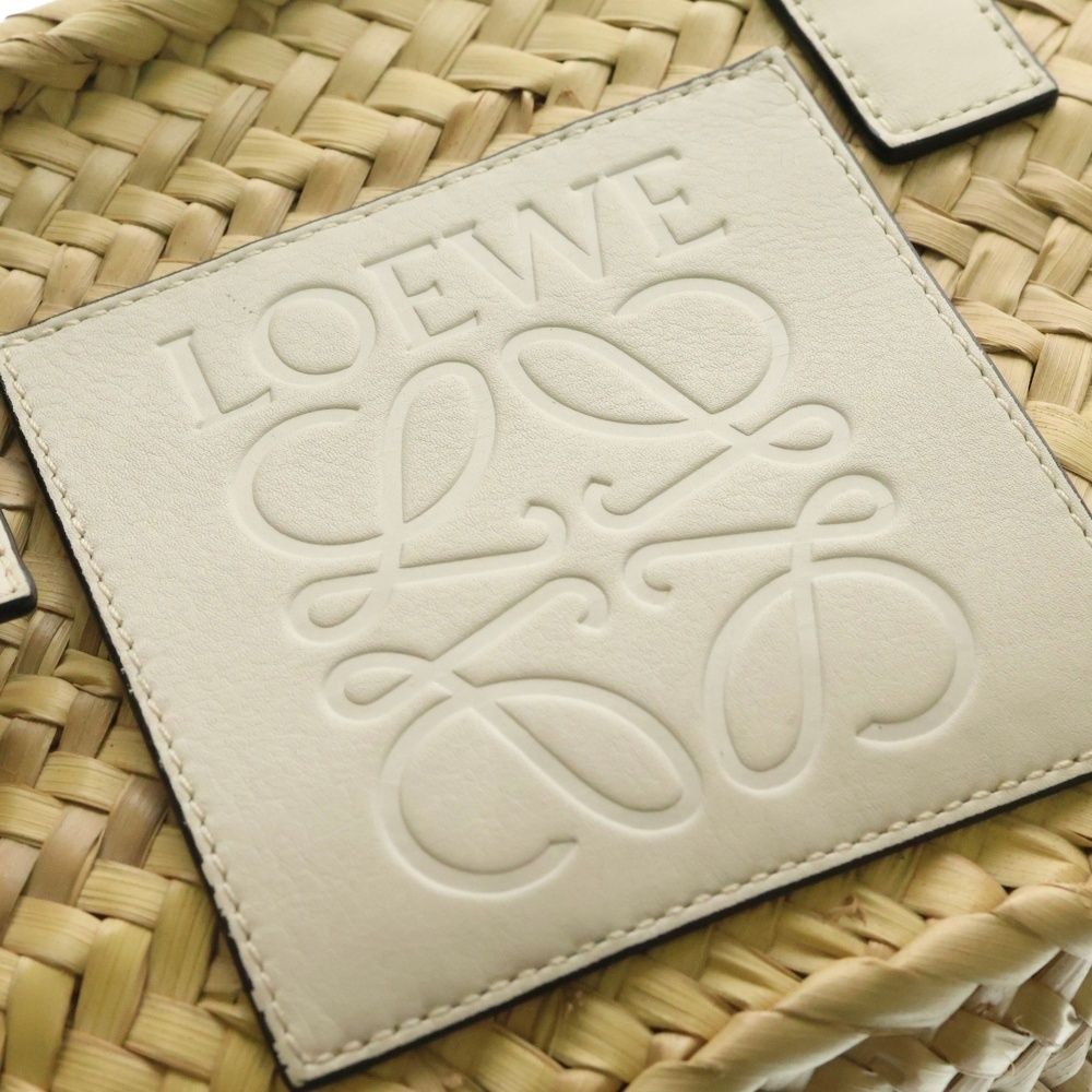 LOEWE ロエベ バスケット カゴバッグ スモール ラフィア ホワイト LOEWE (ロエベ) バスケットバッグ スモール かごハンドバッグ レザー