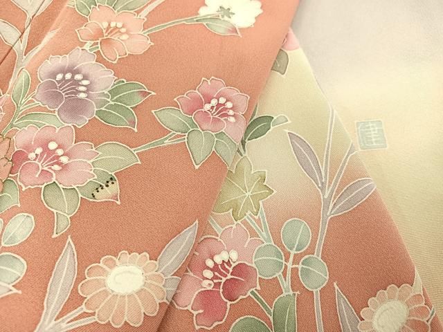 平和屋着物●訪問着　友禅　作家物　枝花文　暈し染め　正絹　逸品　AAAW0064ph 平和屋着物○訪問着 友禅 作家物 枝花文 暈し染め 正絹 逸品