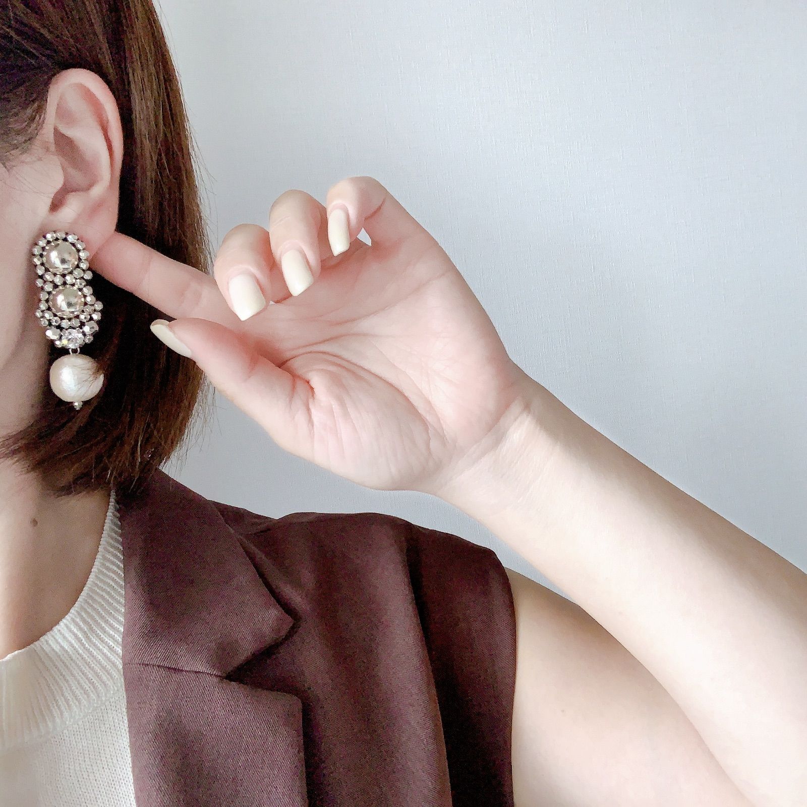 1489】シルバー コットンパール ビーズ刺繍 ハンドメイドアクセサリー 