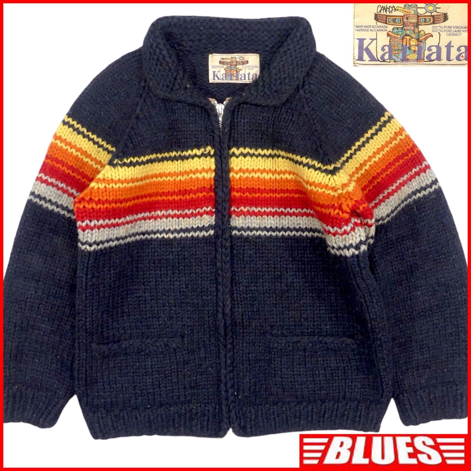 カウチン セーター kanata ニット XXL カナダ製 カナタ 紺 ネイビー
