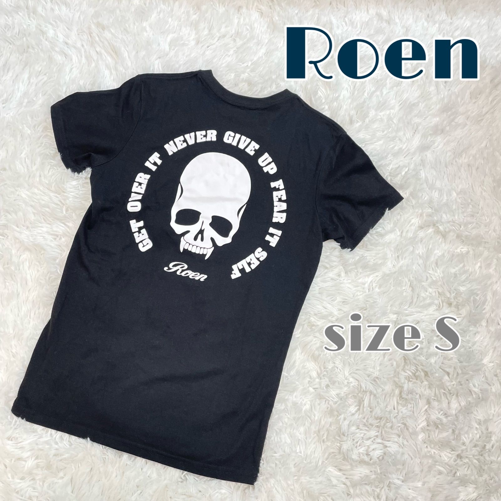 ロエン Roen Tシャツ バックプリントスカル 胸元刺繍 サイズ S - BLUE