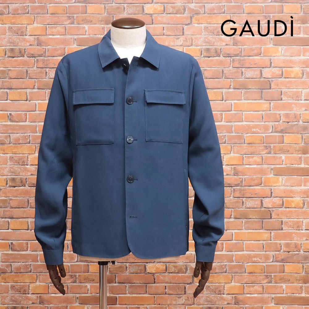 25春夏|GAUDI|50サイズ|シャツジャケット C511GU35017 ハリ コシ ツイル無地 ワーク調 ガウディ |紺|ネイビー|kf292|