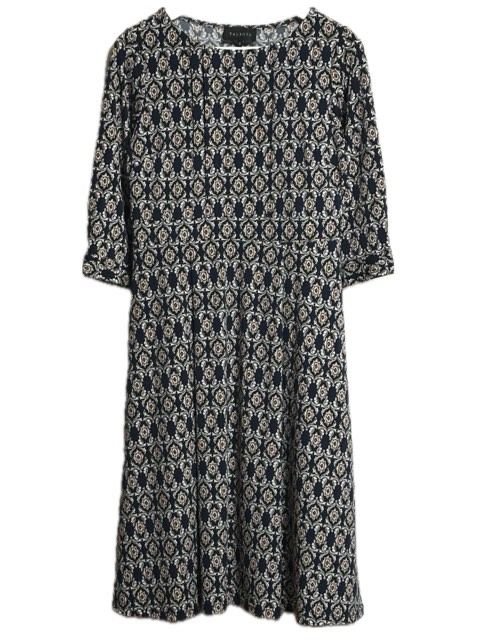 タルボット TALBOTS ワンピース S 切替 プリント 総柄 ネイビー