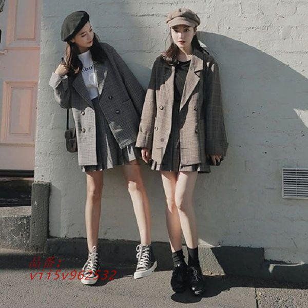セットアップレディース高校生10代20代ファッション長袖春秋韓国ジャケットスカート2点セット上下セットチェックカジュアルかわいい4760 セットアップレディース高校生10代20代ファッション長袖春秋韓国