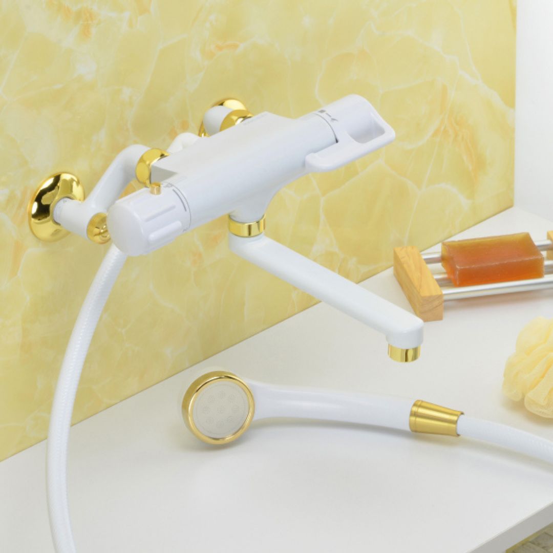 atelier DADA 品 サーモスタットシャワー混合栓 浴室用水栓 節水シャワー ホワイト ゴールド _ DD 173 042 WG