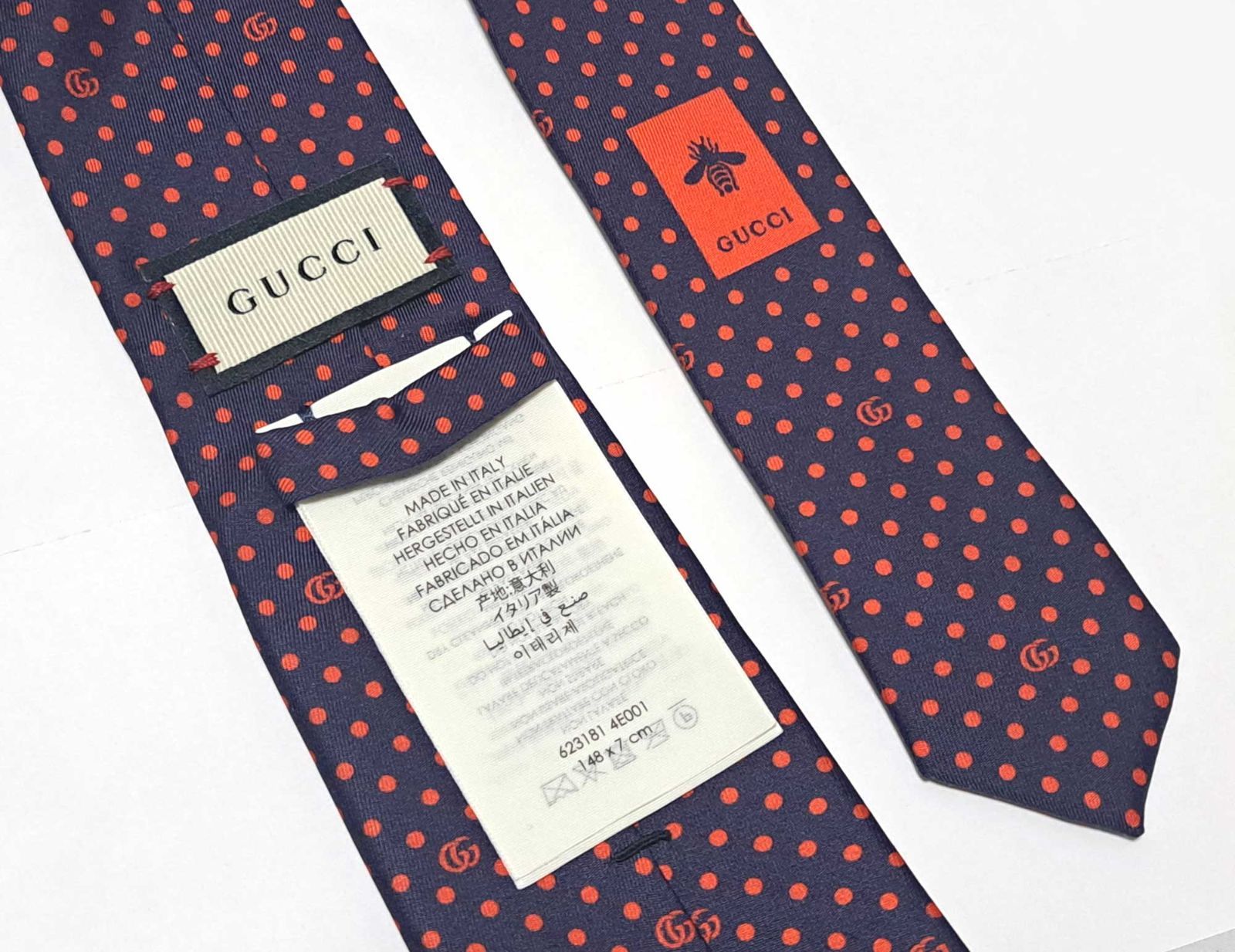未使用 グッチ ネクタイ GG 623181 ネイビー×レッド 7cm ナロータイ