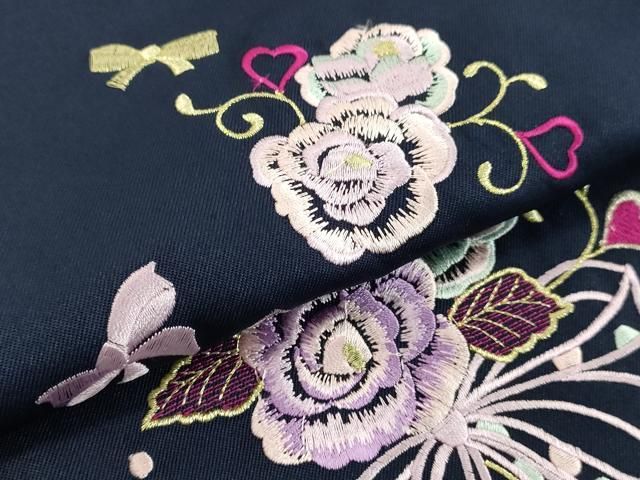 平和屋着物○女性 行灯袴 総刺繍 草花文 ミッドナイトブルー色 金銀糸  