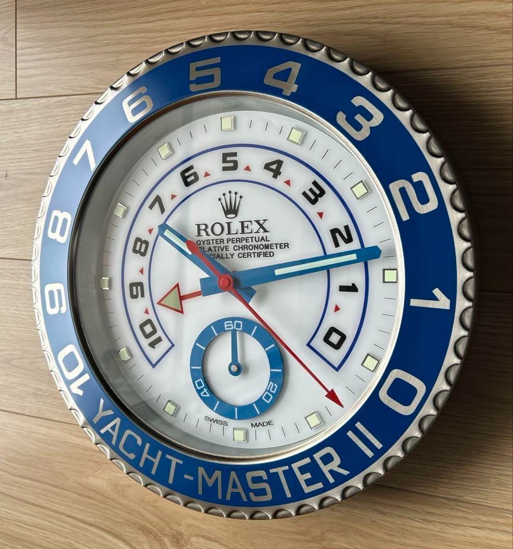 海外店舗展示品難有ROLEX 掛け時計 ヨットマスターⅡ シルバー/ブルーベゼル 海外販促用ROLEX 掛け時計 ヨットマスター? シルバー/ブルー