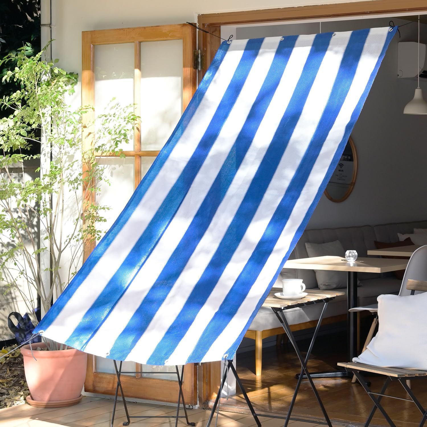 まもなく終了 山善 YAMAZEN 日除けシェード 100×200㎝ 取付金具セット 水洗い ハトメ8箇所 UVカット率約82 節電 省エネ ベランダ 紫外線カット 防水 涼風 ブルー ホワイト YRGS-1020