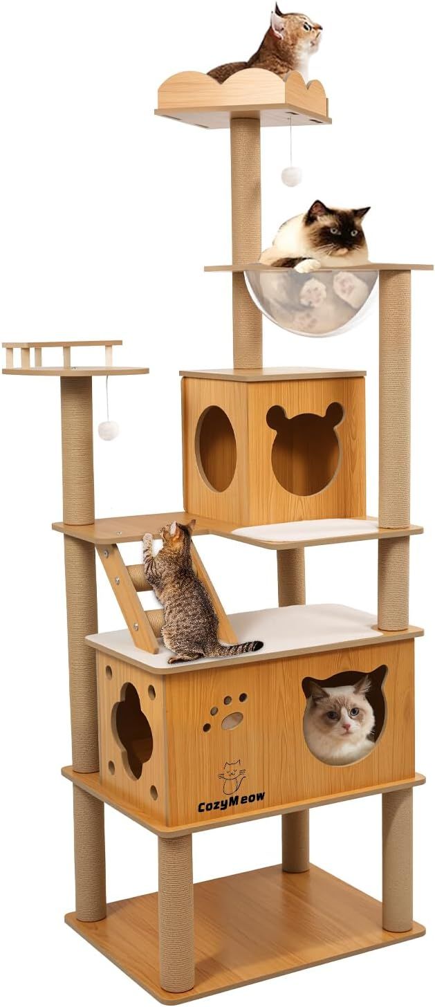 キャットタワー 木製 スリム 宇宙船 据え置き 厚さを増した板材 キャットハウス つめとぎ 猫 大型猫用 爪とぎ キャットウォーク 多頭飼い 人気 猫タワー おしゃれ かわいい ねこ キャットステップ 高い安定性 運動不足解消 高さ約173cm