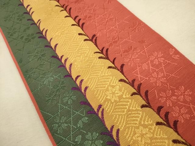 平和屋着物◎本場筑前博多織 半幅帯 草花間道 正絹 逸品