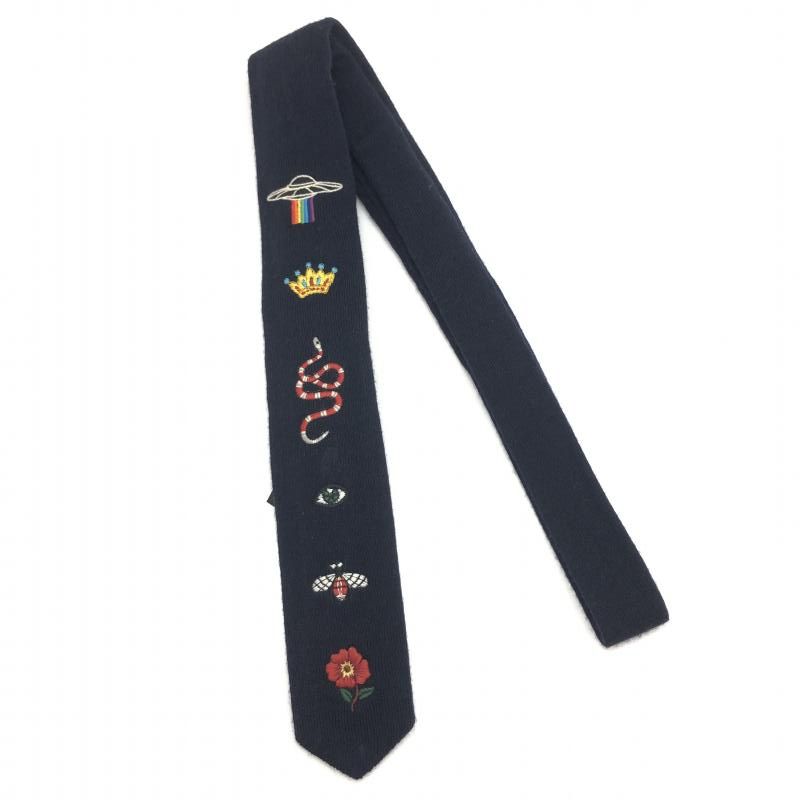 中古】GUCCI 20ss エンブロイダリーネクタイ ネイビー グッチ[91