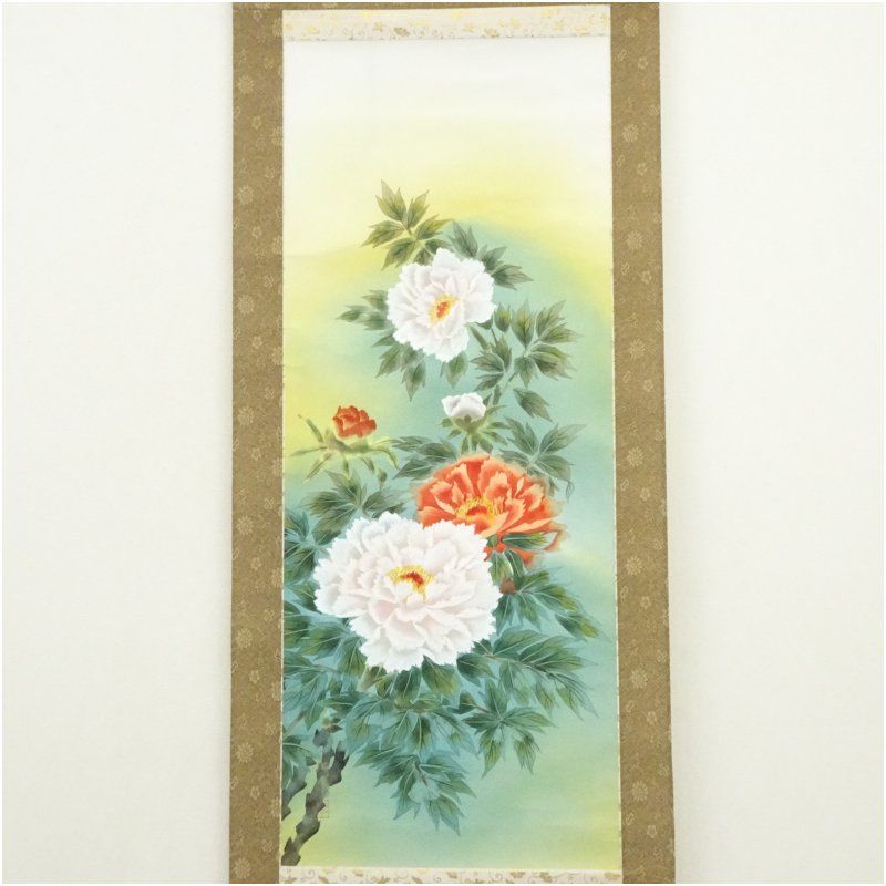 坂本松香筆 牡丹図 肉筆絹本掛軸（共箱） 掛け軸 床の間 書 おしゃれ