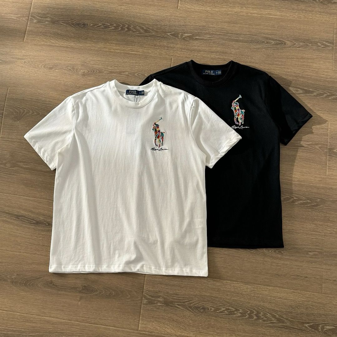 POLO RALPH LAUREN  半袖 Tシャツ 刺繍ロゴアンダー レディースファッション 人気 春夏 男女兼用 ブラック/ホワイト（04043007）