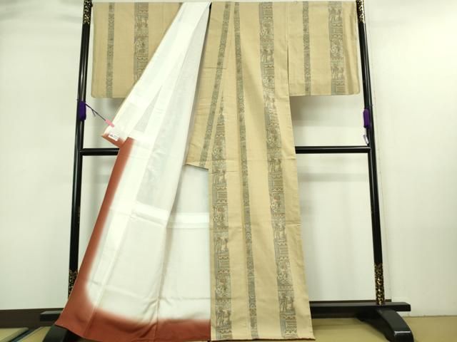 平和屋着物□極上 本場眞綿結城紬 壁画文様 やまと誂製 証紙付き 逸品  