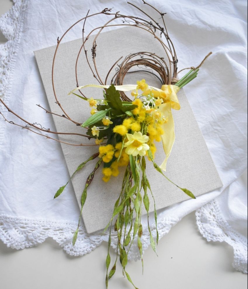 2way☆春を告げるミモザのナチュラルリース&スワッグ☆ドアリース  