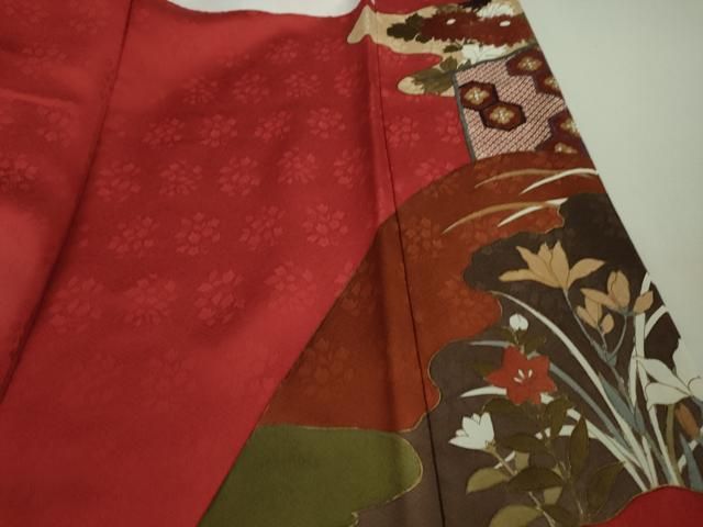 平和屋本店□極上 皇室献上作家 藤井寛 振袖 山路霞に百花の図 金彩