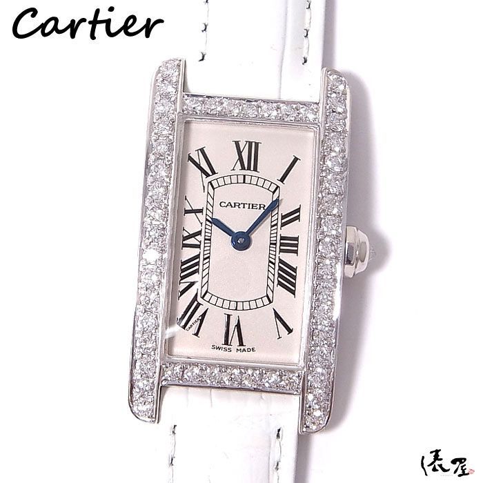 カルティエ Cartier タンクアメリカン ホワイトゴールド WG Qz クォーツ レディース 腕時計 革ベルト 送料無料 【中古】【