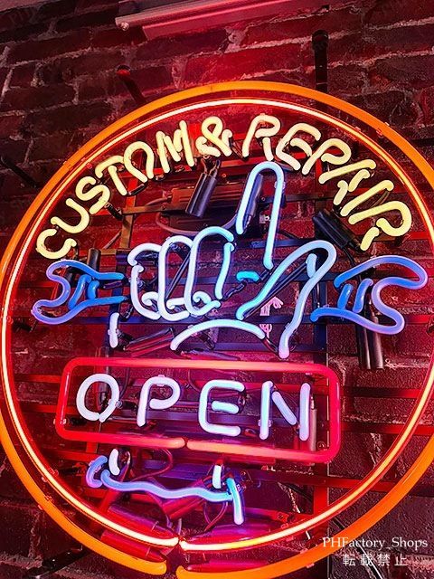ネオンサイン CUSTOM-REPAIRE OPEN カスタムアンドリペア オープン ネオン管 照明 店舗装飾 インテリア ガレージング アメリカ雑貨 アメリカン雑貨 60x60cm A271