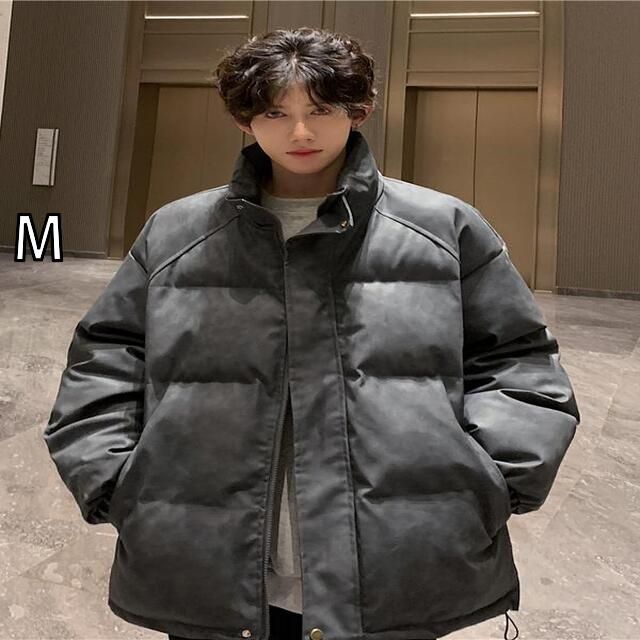 M 春 コーデ メンズ 用 服 シンプル ファッション オシャレ 大人 かっこいい 大きいサイズ ストリート 紳士服 レザーダウン ジャケット レトロ ソリッドカラー スタンドカラー 厚手 暖かい PU ジャケット ゆったり ジャケット