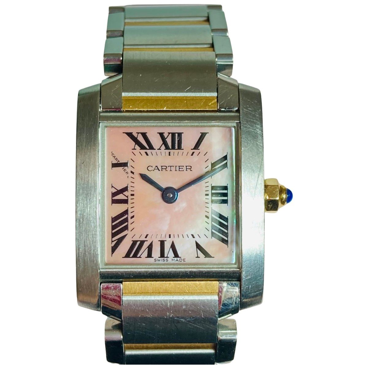 ◎◎Cartier カルティエ タンクフランセーズSM レディース クォーツ 腕時計 2384 ピンクシェル文字盤