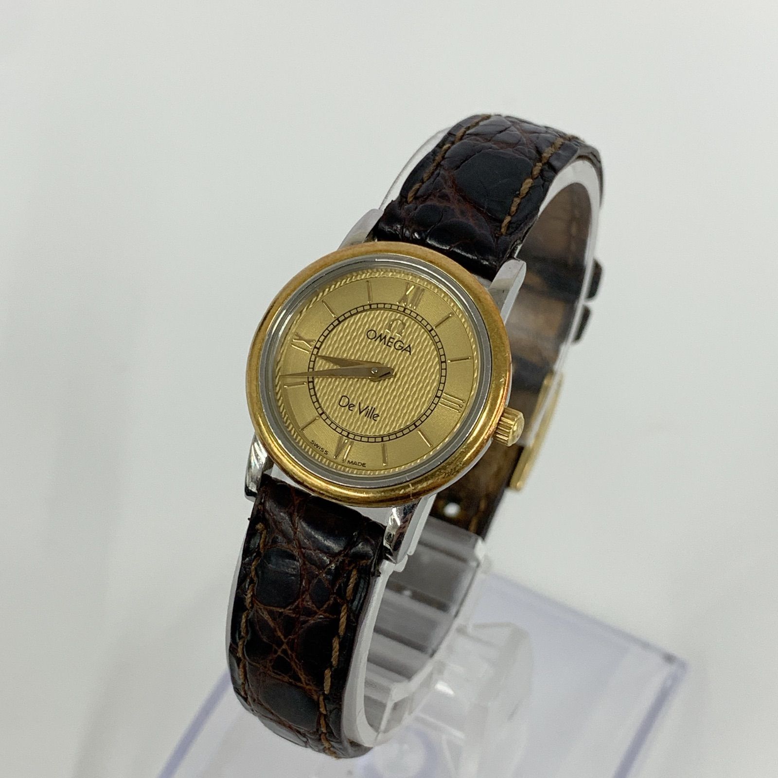 不動】OMEGA オメガ deville 腕時計 ゴールド ブラウン レザー 希少 