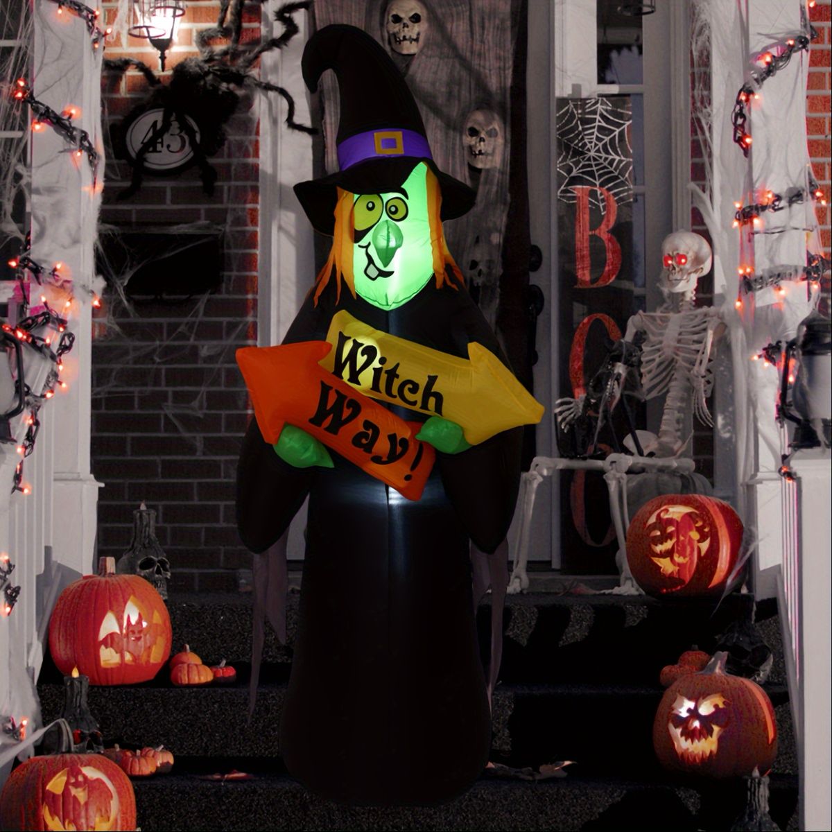 全長約2.4m ハロウィーン 巨大膨脹式魔女 LEDライト付 屋外装飾 庭 玄関 パーティー 飾り付け 恐怖演出 自立型 簡単設置
