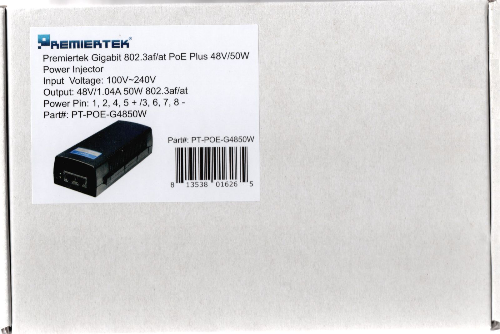 Premiertek 48V 安定供給50W 1.04A ギガビット Giga PoEインジェクター IEEE802.3at  IEEE802.3af対応 100mまでBUFFALO　WAPM-1266R動作確認済み