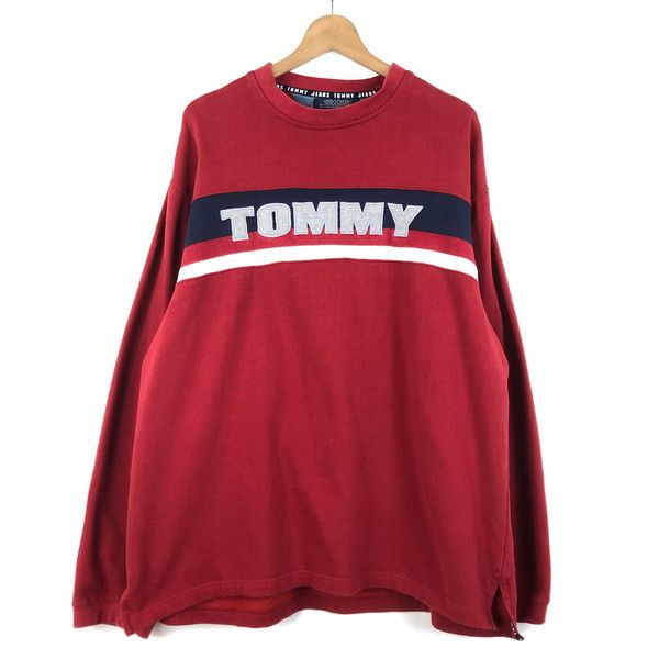 【古着】 TOMMY JEANS トミー・ヒルフィガー スウェット ワッペンロゴ Lサイズ 90年代 レッド系 【中古】 n060677