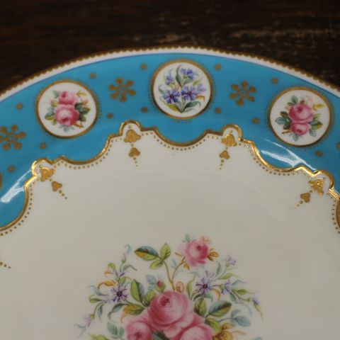 minton プレート2枚　ミントン　アンティーク　エナメル　ターコイズ　大皿 1874年頃 ミントン アンティークミントン 24.5cm ターコイズブルー
