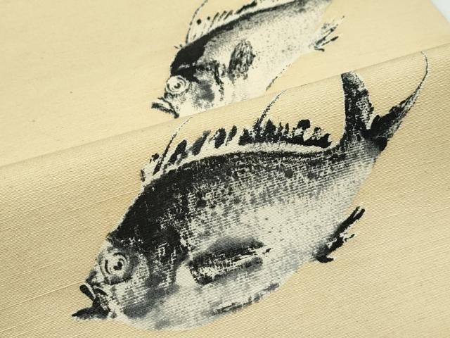 平和屋本店□極上 訪問着・名古屋帯セット 作家物 紬地 魚 着物：遠州