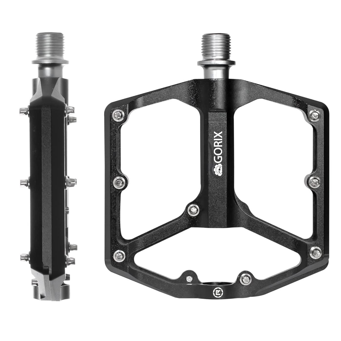 GORIX ゴリックス 自転車ペダル フラットペダル 軽量 アルミ 3ベアリング 滑らかな回転 幅広設計 滑り止めピン GX-FY324 ブラック 耐久性 ロードバイク クロスバイク マウンテンバイク他自転車 サイクルペダル ペダル交換