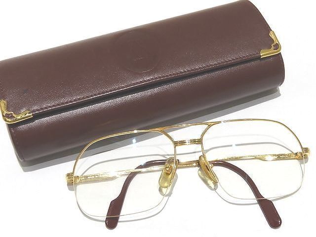 Cartier カルティエ トリニティ ハーフリム メガネフレーム 眼鏡 度入りレンズ クリア ヴィンテージ ゴールド ボルドー 7E