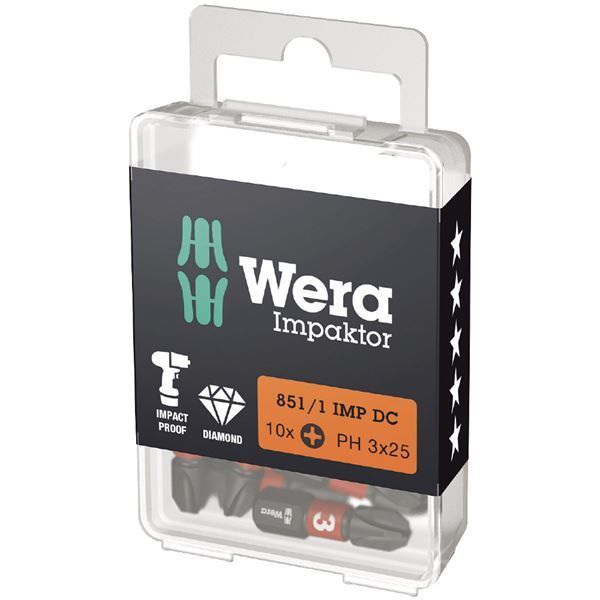 WERA ヴェラ 10個入 差込6.35mm ダイヤモンドコーティング プラスドライバービット 刃先サイズ 3 全長25mm 057617 工具 ツール
