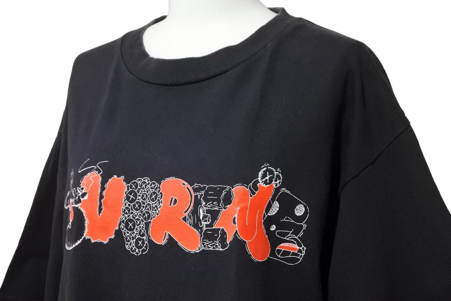 Supreme シュプリーム × Original Fake オリジナルフェイク 11ss KAWS カウズ ロゴ 半袖Tシャツ ブラック レッド  良品 中古 47662