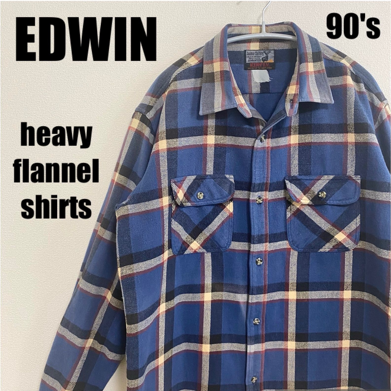 EDWIN 90s ネルシャツ 長袖シャツ フランネル ヘビーネル 厚手
