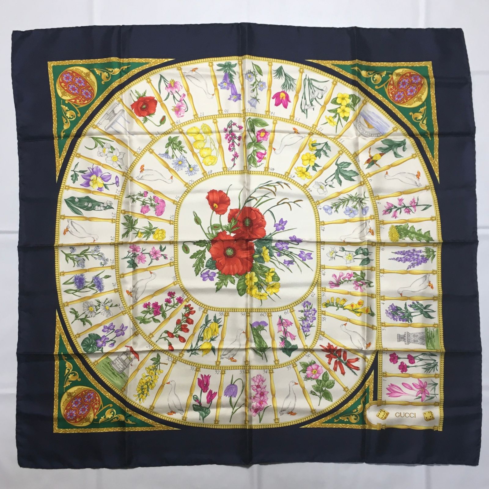 2509-217｜美品｜グッチ スカーフ シルク ネイビー タグあり - メルカリ 