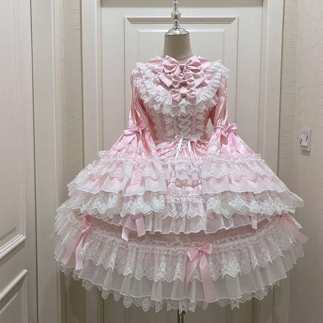 日常使いにぴったり 韓嬢♯ 黛薇爾 ゴスロリ ロリータドレス doll長袖opロリィタ姫袖 ピンク