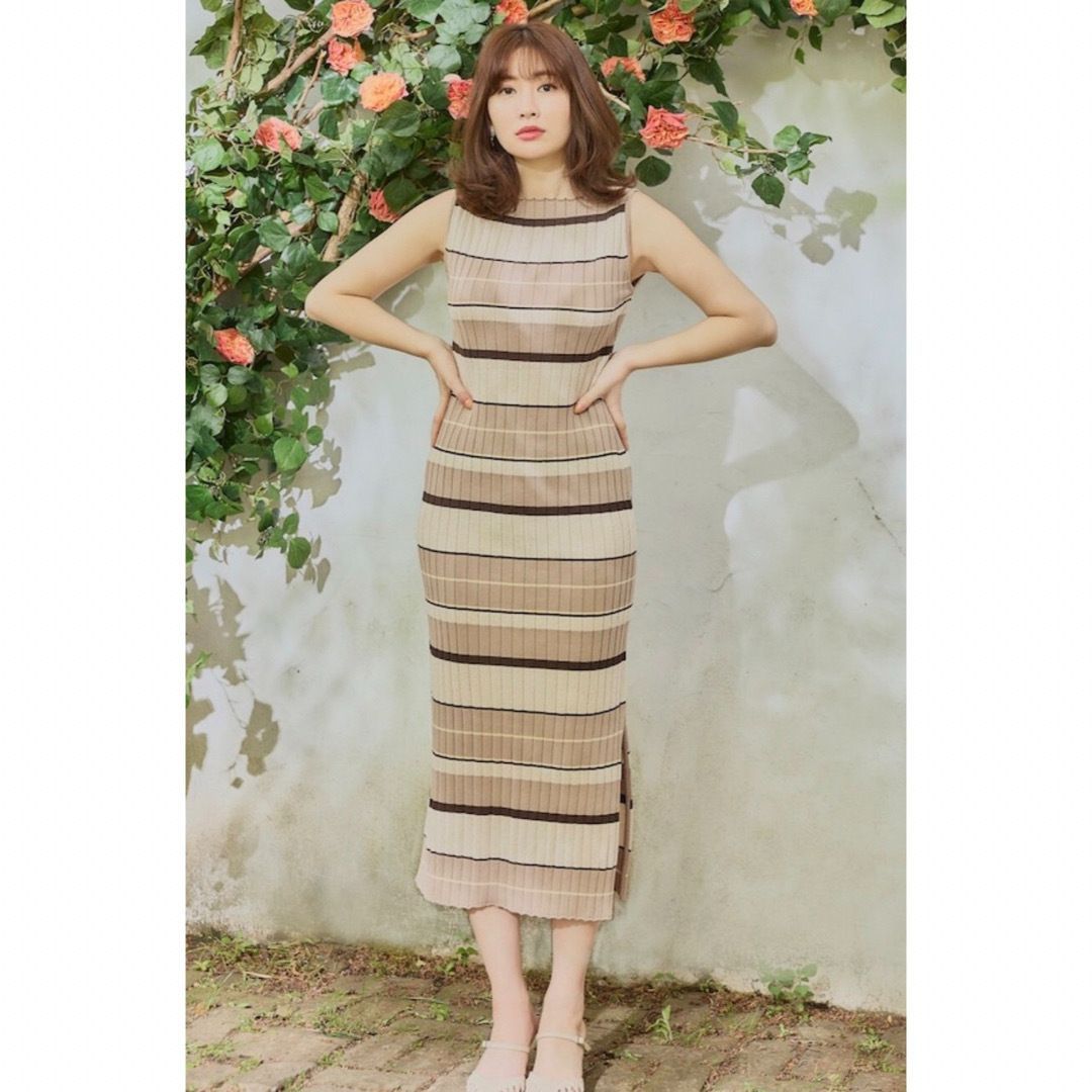 ワンピース herlipto Cotton Striped Ribbed KnitDress herlipto Cotton Striped Ribbed KnitDress