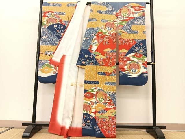 逸品　【栗山吉三郎　和染紅型　栗山紅型　紅型】　振袖 平和屋着物○和染紅型 栗山紅型 栗山吉三郎 振袖 型染め 飛鶴