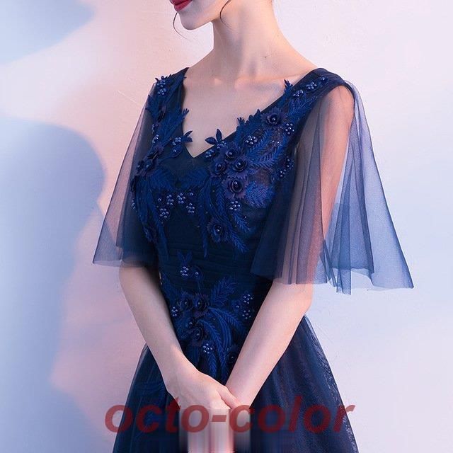 Vネック ロングドレス
