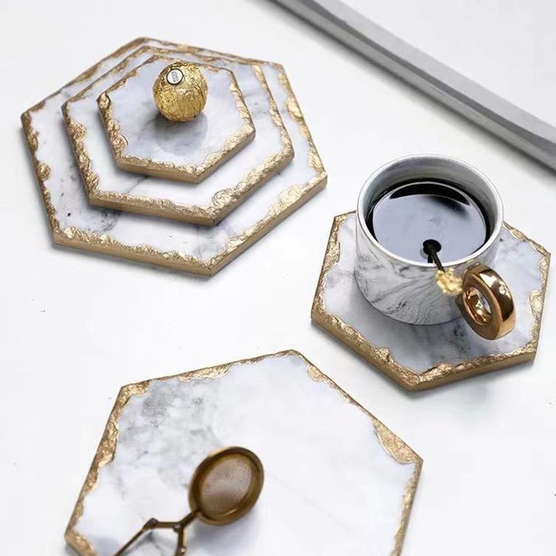 コースター 天然大理石 3枚 セット おしゃれ かわいい フルーツプレート ディスプレイスタンド デザートプレート 収納トレイ 雑貨 ゴールド