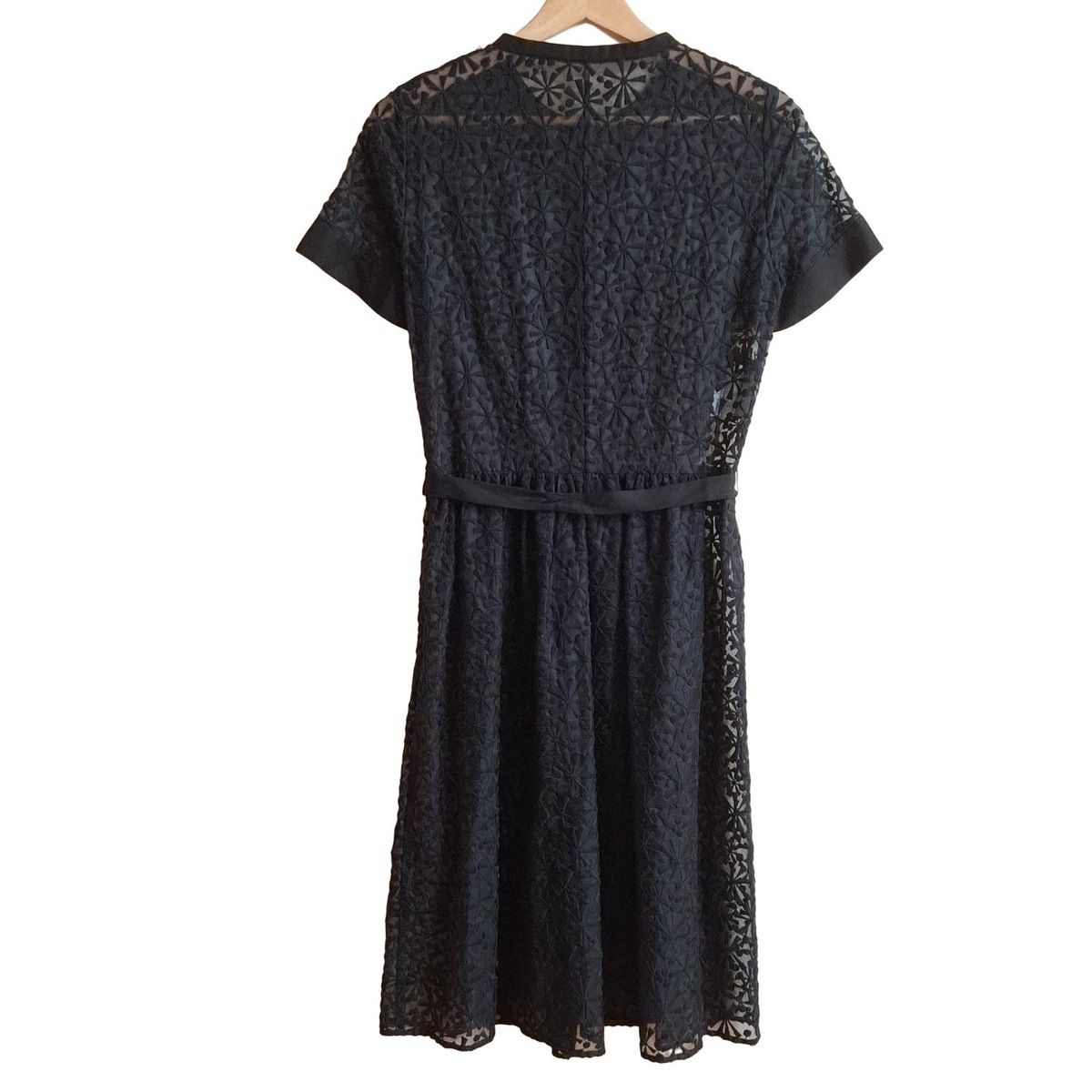 ANAYI アナイ ワンピース サイズ38 M レディース - 黒 半袖 ひざ丈 レース シースルー インナーワンピース スリップ 付き