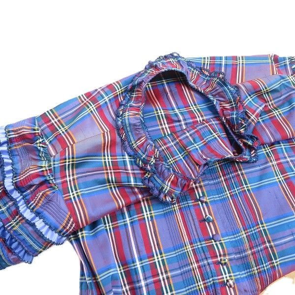 ト*モ様 カネコイサオ ワンピース オリジナルチェック 麻100% ピコフリル ト*モ様 カネコイサオ ワンピース オリジナルチェック 麻100