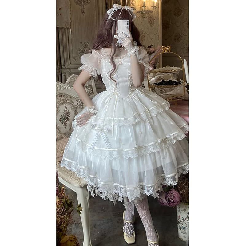 ゴスロリドレス ピンク花嫁ロリータ姫袖 森ガール リボン 宮殿風 夢