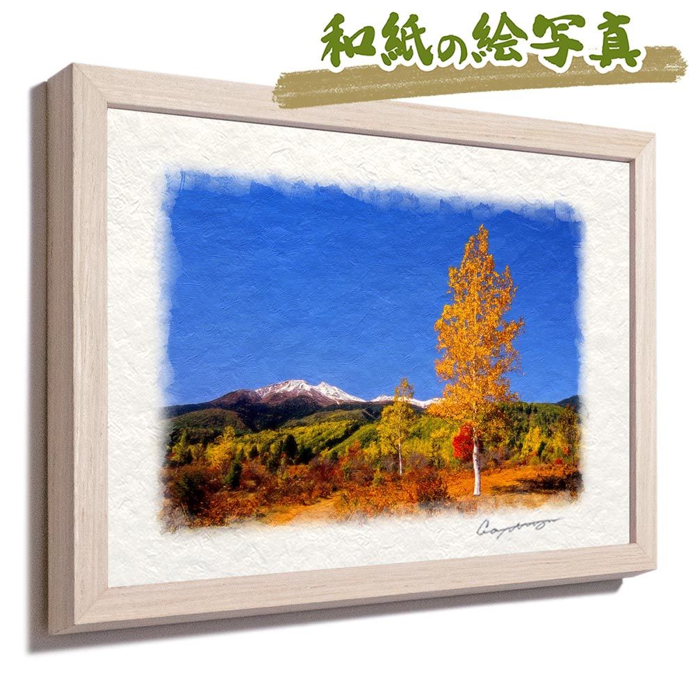 和紙の絵写真 「朝霧のニッコウキスゲの湿原」 パネル付き 48x33cm