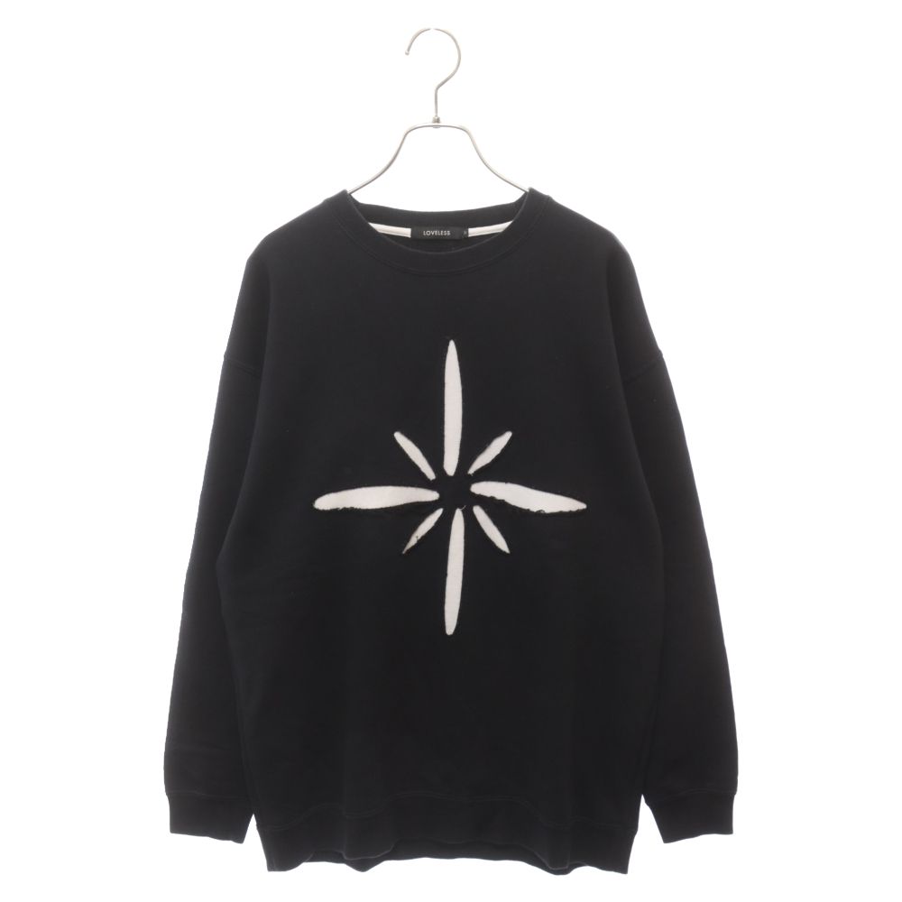 LOVELESS (ラブレス) フロント フラワー カットデザイン クルーネック 長袖スウェット トレーナー ブラック 61P72-832-09